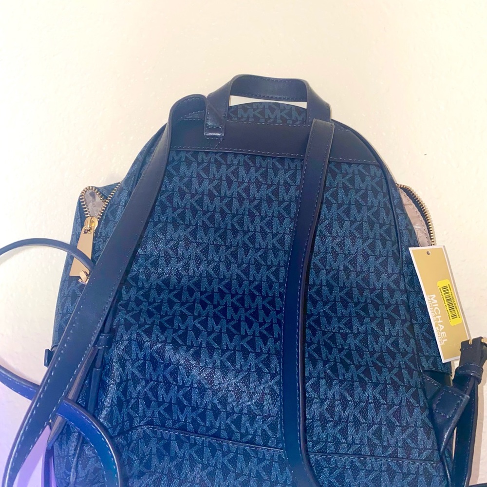 Michael Kors MK Blue Rhea Backpack, Tri-Fold Wallet, & Drawstring Bag Set - Picture 5 of 14